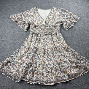 Max Studio M NWT Floral Smocked Waist Tiered Midi Dress Flutter Sleeves Boho